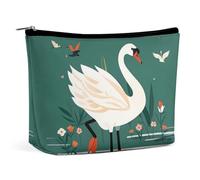 FHESDCW Ancient Flower Swan Makeup Bag for Women PU Leather Waterproof Cosmetic Bag with Zipper Portable Travel Makeup Organizer
