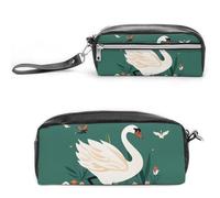 FHESDCW Ancient Flower Swan Pencil Case Large Capacity with Zipper, Hanging Water Proof Cosmetic Bag for Travel, Vintage Leather Pencil Pouch for Women Men