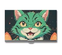 FHESDCW Anime Green Cat Business Card Holder for Men & Women, Professional Card Case with Buckle Style Shut, Compact And Portable Metal Case for Office Workers, style, One Size, Classic