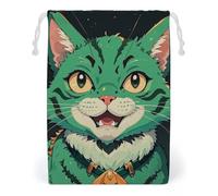 FHESDCW Anime Green Cat Drawstring Bag Canvas, Reusable Travel Jewelry Pouches, Washable Storage Bags for Gift, Candy, Cosmetics 20 * 25cm