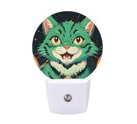 FHESDCW Anime Green Cat Night Lights Plug Into Wall, LED Nightlights Auto On/Off Dusk to Dawn Sensor, Energy Efficient Night Lamp Soft Glow for Hallway Bedroom Bathroom Kitchen, 0.5W