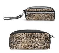 FHESDCW Antique Background Printing Pencil Case Large Capacity with Zipper, Hanging Water Proof Cosmetic Bag for Travel, Vintage Leather Pencil Pouch for Women Men