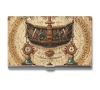 FHESDCW Antique Treasure Map Business Card Holder for Men & Women, Professional Card Case with Buckle Style Shut, Compact And Portable Metal Case for Office Workers, style, One Size, Classic