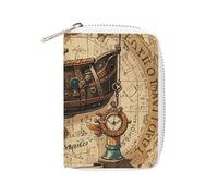 FHESDCW Antique Treasure Map Card Holder for Men Women, Leather Credit Card Holder with 20 Card Slots Small Purse with Zipper