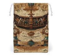 FHESDCW Antique Treasure Map Drawstring Bag Canvas, Reusable Travel Jewelry Pouches, Washable Storage Bags for Gift, Candy, Cosmetics 12 * 18cm