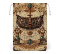 FHESDCW Antique Treasure Map Drawstring Bag Canvas, Reusable Travel Jewelry Pouches, Washable Storage Bags for Gift, Candy, Cosmetics 20 * 25cm