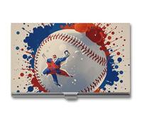 FHESDCW Baseball Splatter Style Business Card Holder for Men & Women, Professional Card Case with Buckle Style Shut, Compact And Portable Metal Case for Office Workers, style, One Size, Classic