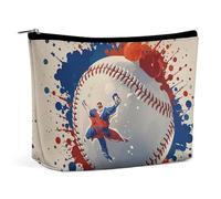 FHESDCW Baseball Splatter Style Makeup Bag for Women PU Leather Waterproof Cosmetic Bag with Zipper Portable Travel Makeup Organizer