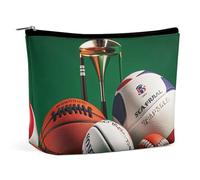 FHESDCW Basketball Rugby Baseball Golf Makeup Bag for Women PU Leather Waterproof Cosmetic Bag with Zipper Portable Travel Makeup Organizer