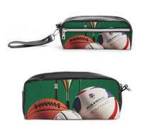 FHESDCW Basketball Rugby Baseball Golf Pencil Case Large Capacity with Zipper, Hanging Water Proof Cosmetic Bag for Travel, Vintage Leather Pencil Pouch for Women Men