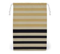 FHESDCW Beige Black Stripes Drawstring Bag Canvas, Reusable Travel Jewelry Pouches, Washable Storage Bags for Gift, Candy, Cosmetics 20 * 25cm
