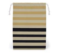 FHESDCW Beige Black Stripes Drawstring Bag Canvas, Reusable Travel Jewelry Pouches, Washable Storage Bags for Gift, Candy, Cosmetics 12 * 18cm
