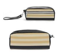 FHESDCW Beige Black Stripes Pencil Case Large Capacity with Zipper, Hanging Water Proof Cosmetic Bag for Travel, Vintage Leather Pencil Pouch for Women Men