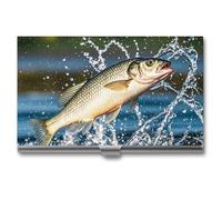 FHESDCW Big Mouth Bass Bites Bait Business Card Holder for Men & Women, Professional Card Case with Buckle Style Shut, Compact And Portable Metal Case for Office Workers, style, One Size, Classic