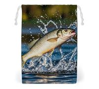 FHESDCW Big Mouth Bass Bites Bait Drawstring Bag Canvas, Reusable Travel Jewelry Pouches, Washable Storage Bags for Gift, Candy, Cosmetics 20 * 25cm