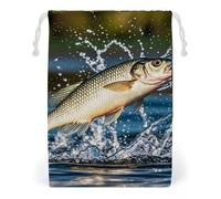 FHESDCW Big Mouth Bass Bites Bait Drawstring Bag Canvas, Reusable Travel Jewelry Pouches, Washable Storage Bags for Gift, Candy, Cosmetics 12 * 18cm