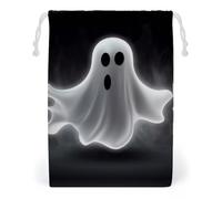 FHESDCW Black And Halloween Ghost Drawstring Bag Canvas, Reusable Travel Jewelry Pouches, Washable Storage Bags for Gift, Candy, Cosmetics 12 * 18cm