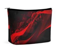 FHESDCW Black And Red Background Makeup Bag for Women PU Leather Waterproof Cosmetic Bag with Zipper Portable Travel Makeup Organizer