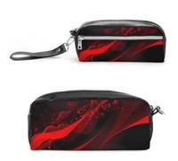 FHESDCW Black And Red Background Pencil Case Large Capacity with Zipper, Hanging Water Proof Cosmetic Bag for Travel, Vintage Leather Pencil Pouch for Women Men