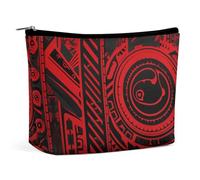 FHESDCW Black And Red Makeup Bag for Women PU Leather Waterproof Cosmetic Bag with Zipper Portable Travel Makeup Organizer