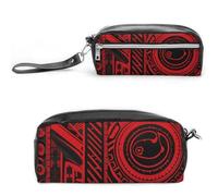 FHESDCW Black And Red Pencil Case Large Capacity with Zipper, Hanging Water Proof Cosmetic Bag for Travel, Vintage Leather Pencil Pouch for Women Men