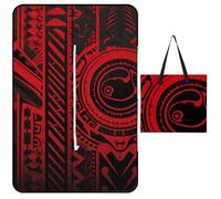FHESDCW Black and Red Picnic Blanket with Zippered Tote Bag, Waterproof Portable Outdoor Blanket, Lightweight Foldable Outdoor Mat for Beach, Camping, Park, 150x100cm