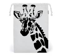 FHESDCW Black And White Giraffe Drawstring Bag Canvas, Reusable Travel Jewelry Pouches, Washable Storage Bags for Gift, Candy, Cosmetics 12 * 18cm
