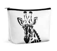FHESDCW Black And White Giraffe Makeup Bag for Women PU Leather Waterproof Cosmetic Bag with Zipper Portable Travel Makeup Organizer