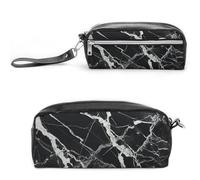 FHESDCW Black And White Marble Pencil Case Large Capacity with Zipper, Hanging Water Proof Cosmetic Bag for Travel, Vintage Leather Pencil Pouch for Women Men