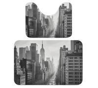 FHESDCW Black and White New York Bathroom Rugs Set 2 Piece - Super Soft Coral Fleece Bath Rug & U-Shaped Toilet Mat Non-Slip Absorbent Floor Mat for Bathroom, Living Room, Bedroom 15.7"x23.6"