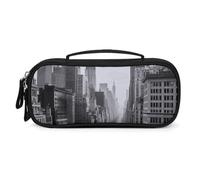 FHESDCW Black And White New York Pencil Case with Zipper - Large Capacity, Portable Small Cosmetic Bag for Travel, Vintage PU Leather Pencil Pouch for Women Men