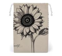 FHESDCW Black And White Sunflowers Drawstring Bag Canvas, Reusable Travel Jewelry Pouches, Washable Storage Bags for Gift, Candy, Cosmetics 20 * 25cm