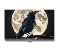 FHESDCW Black Crow on Full Moon Business Card Holder for Men & Women, Professional Card Case with Buckle Style Shut, Compact And Portable Metal Case for Office Workers, style, One Size, Classic