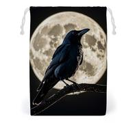 FHESDCW Black Crow on Full Moon Drawstring Bag Canvas, Reusable Travel Jewelry Pouches, Washable Storage Bags for Gift, Candy, Cosmetics 20 * 25cm