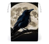 FHESDCW Black Crow on Full Moon Drawstring Bag Canvas, Reusable Travel Jewelry Pouches, Washable Storage Bags for Gift, Candy, Cosmetics 12 * 18cm