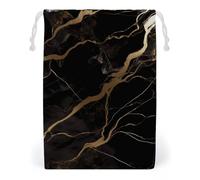 FHESDCW Black Gold Marble Drawstring Bag Canvas, Reusable Travel Jewelry Pouches, Washable Storage Bags for Gift, Candy, Cosmetics 12 * 18cm