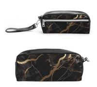 FHESDCW Black Gold Marble Pencil Case Large Capacity with Zipper, Hanging Water Proof Cosmetic Bag for Travel, Vintage Leather Pencil Pouch for Women Men