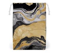 FHESDCW Black Golden Marble Ink Drawstring Bag Canvas, Reusable Travel Jewelry Pouches, Washable Storage Bags for Gift, Candy, Cosmetics 12 * 18cm