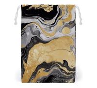 FHESDCW Black Golden Marble Ink Drawstring Bag Canvas, Reusable Travel Jewelry Pouches, Washable Storage Bags for Gift, Candy, Cosmetics 20 * 25cm
