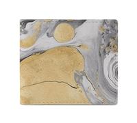 FHESDCW Black Golden Marble Ink Wallet Elegant Leather Wallets with ID Window & 2 Card Slots, Slim Bifold Wallet for Men Women