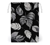 FHESDCW Black Gray Leaf Jacquard Drawstring Bag Canvas, Reusable Travel Jewelry Pouches, Washable Storage Bags for Gift, Candy, Cosmetics 12 * 18cm