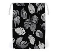 FHESDCW Black Gray Leaf Jacquard Drawstring Bag Canvas, Reusable Travel Jewelry Pouches, Washable Storage Bags for Gift, Candy, Cosmetics 20 * 25cm