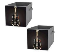 FHESDCW Black Guitar Foldable Storage Box with Handles, Durable Oxford Storage Cubes, 2PCS Collapsible Closet Organizer for Home, Shelf, Office, Travel