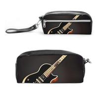 FHESDCW Black Guitar Pencil Case Large Capacity with Zipper, Hanging Water Proof Cosmetic Bag for Travel, Vintage Leather Pencil Pouch for Women Men