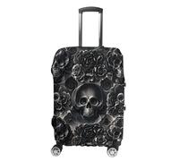 FHESDCW Black Peony Rose Skul Luggage Covers for Suitcases, Washable Travel Accessories, Anti-Scratch & Dust Protection Suitcase Cover Protector Fits 19-32 Inch Luggage, Style, M, Classic