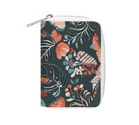 FHESDCW Black Reversible Design Card Holder for Men Women, Leather Credit Card Holder with 20 Card Slots Small Purse with Zipper