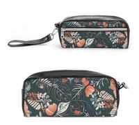 FHESDCW Black Reversible Design Pencil Case Large Capacity with Zipper, Hanging Water Proof Cosmetic Bag for Travel, Vintage Leather Pencil Pouch for Women Men