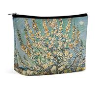 FHESDCW Blooming Apricot Trees Makeup Bag for Women PU Leather Waterproof Cosmetic Bag with Zipper Portable Travel Makeup Organizer