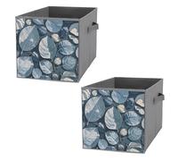 FHESDCW Blue Gray Leaf Branch Foldable Storage Box with Handles, Durable Oxford Storage Cubes, 2PCS Collapsible Closet Organizer for Home, Shelf, Office, Travel