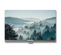 FHESDCW Blue Green Tree Landscape Business Card Holder for Men & Women, Professional Card Case with Buckle Style Shut, Compact And Portable Metal Case for Office Workers, style, One Size, Classic